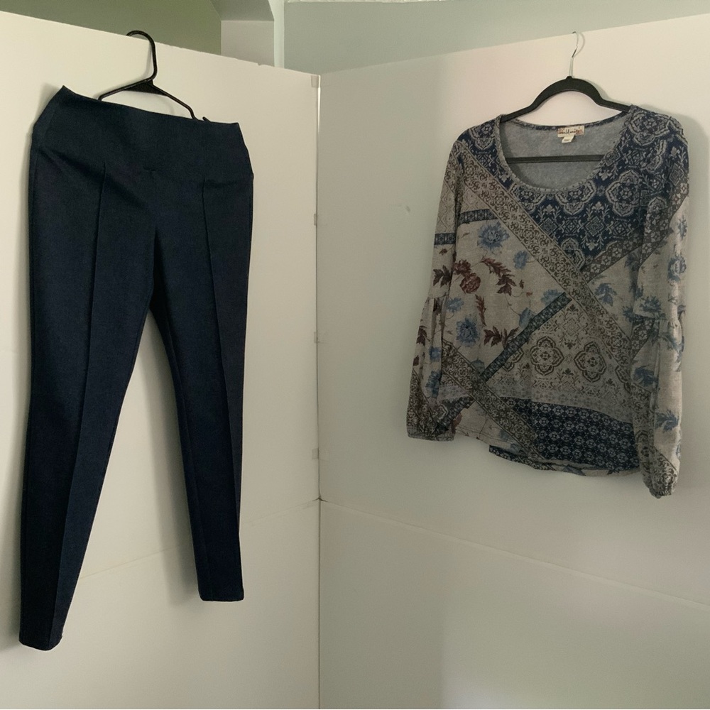 Apt 9 Tummy Control Dressy Pants. Small.  World Unity Top. Small.